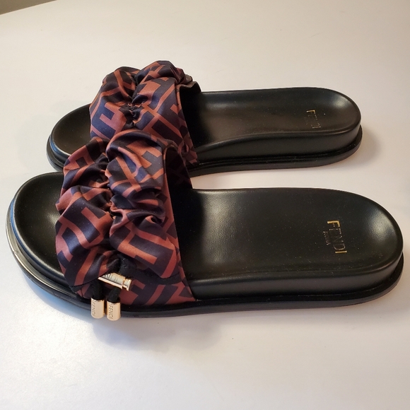 Fendi Shoes - Fendi Roma FF Satin Toggle Slides Size 39